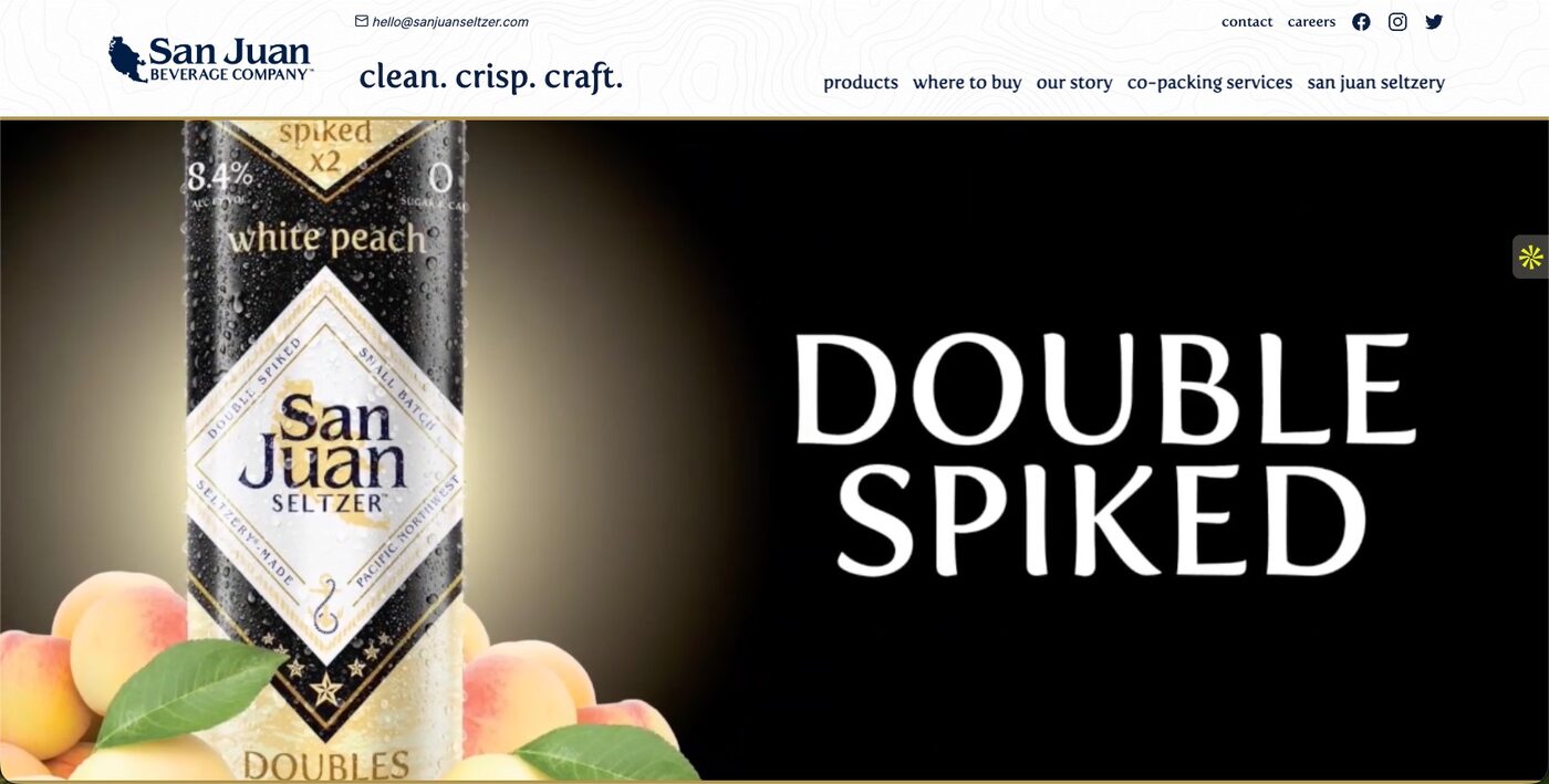 San Juan Seltzer Double Spiked White Peach product hero on brand site