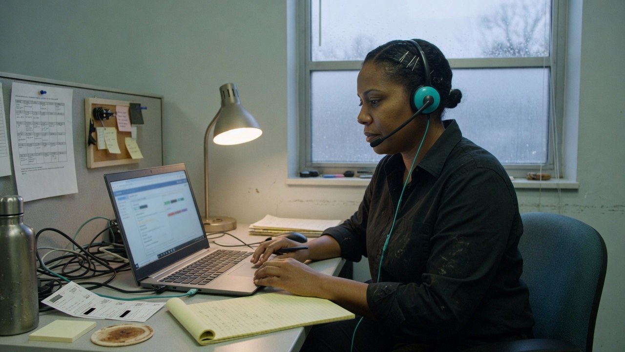 Specialist on a video call helping a client from a bright modern office