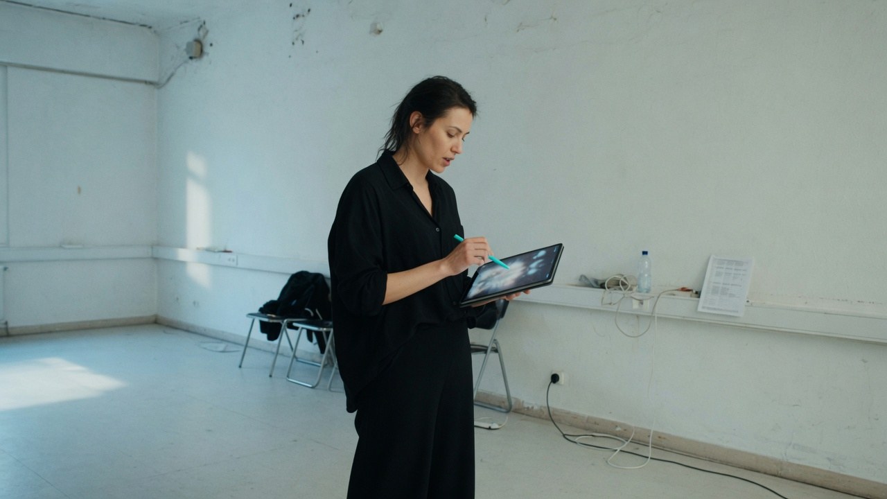 Presenter walking a team through a live deck in a glass-walled conference room